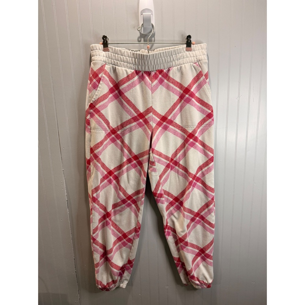 Colsie Pink Red Plaid Fleece Jogger Sweatpants Womens Medium Lounge Pants